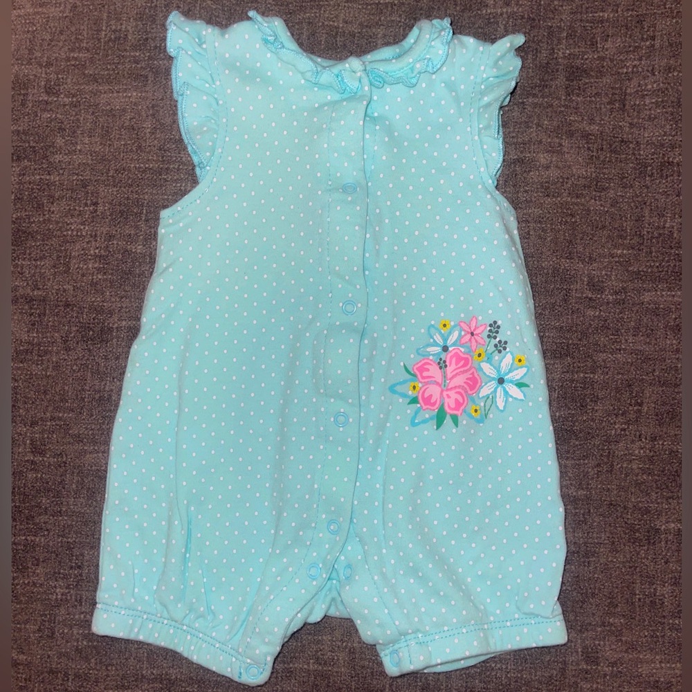 Little Me Baby Girl Blue Tropical Snap-Up Romper 9 Months